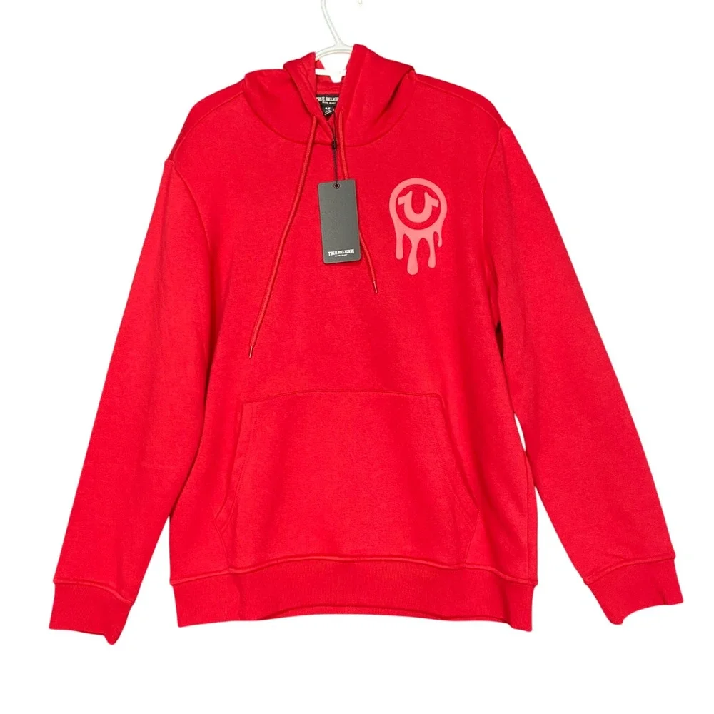 True‎ Religion Brand Jeans Mens L Floating Buddha Red Pullover Hoodie NWT